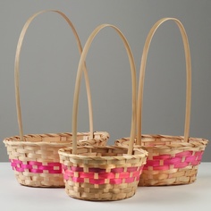 Набор корзин 27x21x10/38 см, 24x19x10/36 см, 22x18x10/34 см, 3 шт, розовые, бамбук No Brand