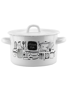 Кастрюля эмалированная Kitchen с крышкой 2 л Эмаль