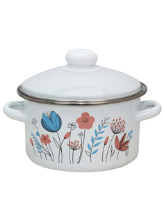 Кастрюля эмалированная Цветочки, с крышкой, 2 л Эмаль