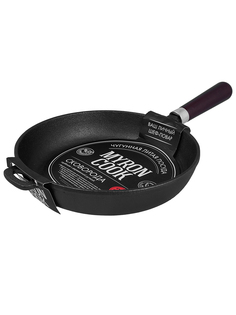 Сковорода глубокая MY REAL IRON COOK чугунная с деревянной ручкой 26 см