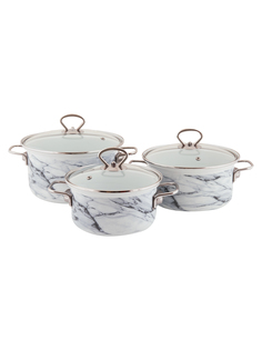 Кастрюля эмалированная Alat Home Белый мрамор 3 шт