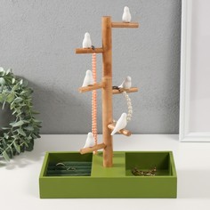 Сувенир дерево подставка для украшений Птички на дереве зелёный 24х12х32 см No Brand