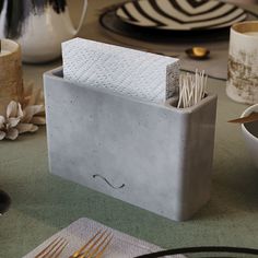 Салфетница , органайзер для салфеток и зубочисток Lina, 17x6x12 см, бетон, серая глянцевая Musko