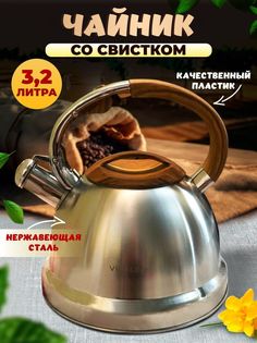 Чайник со свистком для газовых и индукционных плит серебристый, 32л No Brand