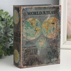 Шкатулка-книга дерево, кожзам Атлас мира 6х15х20 см No Brand