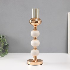 Подсвечник металл пластик на 1 свечу Нега d5 см беж с золотом 10х10х29 см No Brand