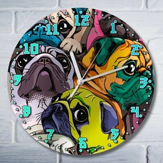 Настенные часы Бруталити УФ красочные мопсы - 1058