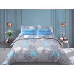 Простыня на резинке Ивановотекстиль 90х200 см поплин Романтика голубой, борт 25 см