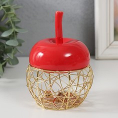 Шкатулка Яблочко 9691064, керамика, металл красная 8,5х8,5х12 см No Brand