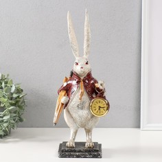 Сувенир полистоун с часами Заяц с зонтом 14х12х38,5 см No Brand