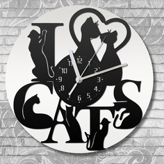 Настенные часы Бруталити деревянные бесшумные коты я люблю кошек - 546