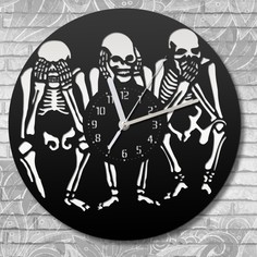 Настенные часы Бруталити деревянные бесшумные скелеты череп готика - 539