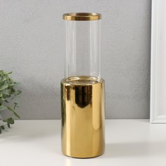 Подсвечник Хром d7,5 см золото 9,2х9,2х29,5 см керамика, стекло на 1 свечу No Brand