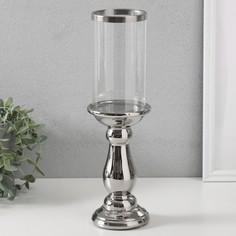 Подсвечник Магистр d8 см серебро 9,5х9,5х32 см керамика, стекло на 1 свечу No Brand