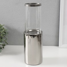 Подсвечник Хром d7,5 см серебро 9,2х9,2х29,5 см керамика, стекло на 1 свечу No Brand