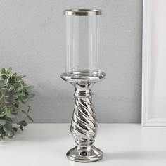Подсвечник Виток d7,5 см серебро 9,5х9,5х32 см керамика, стекло на 1 свечу No Brand
