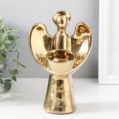 Подсвечник Ангел с нимбом d4 см золото 11,5х10х18,5 см керамика на 1 свечу No Brand