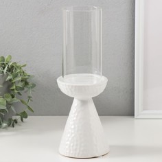 Подсвечник Ибис d7,5 см белый 10,5х10,5х29,5 см керамика, стекло на 1 свечу No Brand
