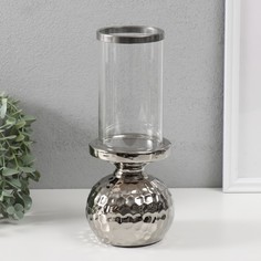 Подсвечник Лоджуар d8 см серебро 10,5х10,5х26 см керамика, стекло на 1 свечу No Brand