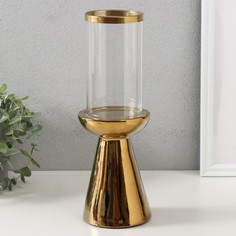 Подсвечник Гладь d8 см золото 10х10х29,5 см керамика, стекло на 1 свечу No Brand
