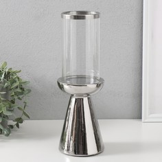 Подсвечник Гладь d8 см серебро 10х10х29,5 см керамика, стекло на 1 свечу No Brand