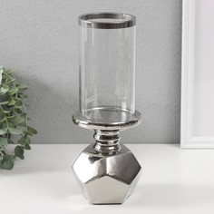 Подсвечник Грани d7,5 см серебро 10,5х10,5х27 см керамика, стекло на 1 свечу No Brand