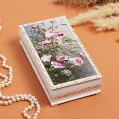 Шкатулка Цветы, белая, 11 x 22 см, лаковая миниатюра No Brand