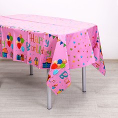 Скатерть Страна Карнавалия С днём рождения 9213125, 137 x 183 см, розовая