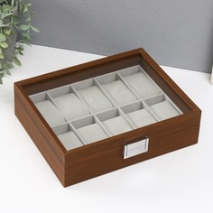 Шкатулка дерево под часы 10 отделений Коричневая 7,5х21х26 см No Brand