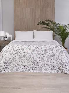 Плед Tessolo Home флисовый: 150х200, Джунгли , серый