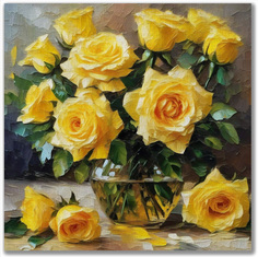 Картина интерьерная Ability Желтые розы в стеклянной вазе 40х40см