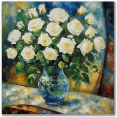 Картина интерьерная Ability Белые розы в голубой стеклянной вазе 40х40см