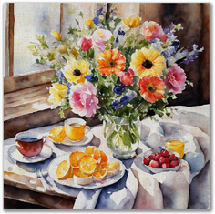 Картина интерьерная Ability Букет полевых цветов и утренний кофе 40х40см