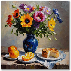 Картина интерьерная Ability Полевые цветы в вазе, пирог и апельсины 40х40см