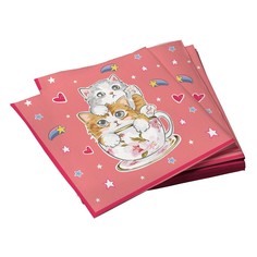 Салфетки бумажные ND Play трехслойные Котики на розовом, 33*33 см, 20 шт