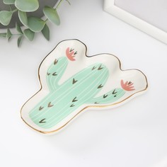 Подставка под кольца Кактус с цветами 7329139, сувенир керамика 1, 6х11х12 см No Brand