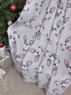Плед Tessolo Home флисовый 150х200, Мопсики, серый