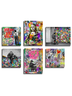 Картины на холсте Loftime 6 шт граффити в стиле стрит арт 30х40 К-503-3040