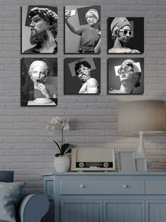 Картины на холсте Loftime 6 шт скульпуты коллаж чб 30х40 К-639-3040