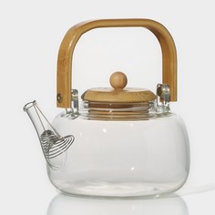 Чайник стеклянный заварочный с бамбуковой крышкой 4622840 No Brand