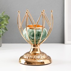 Подсвечник металл на 1 свечу Бело-зелёный мрамор золото 17,5х11х11 см No Brand