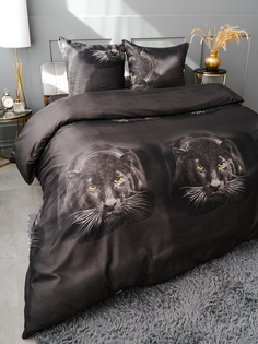 Комплект постельного белья Павлина Пантера на черном 2 спальный Pavlina