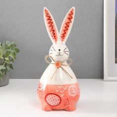 Сувенир Кролик сонный с бантиком бело-персиковый 11,8х10,5х24,2 см No Brand