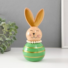 Сувенир Зайка-неваляшка с полосками бежево-зелёный 8,5х8,5х20 см No Brand