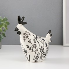 Сувенир Курочка. Разнотравье бело-чёрный 19,6х7,4х16 см No Brand