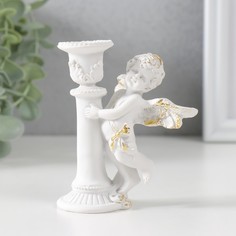 Подсвечник Ангел на колонне 9791321 d-1,2см белый с золотом 9,8х8х7см No Brand