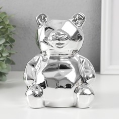 Копилка Медвежонок 3D грани 9735406 серебро, 11 х 9,5 х 14,3 см No Brand