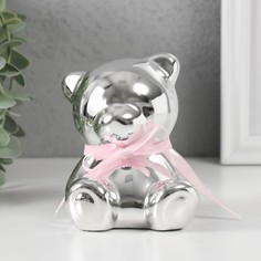 Копилка Мишутка с бантиком 9735404 серебро 9 х 8 х 9,8 см No Brand