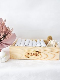 Ящик из натурального дерева неокрашенный с гравировкой HOME Симфония