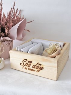 Ящик из натурального дерева неокрашенный с гравировкой Spa day at home Симфония